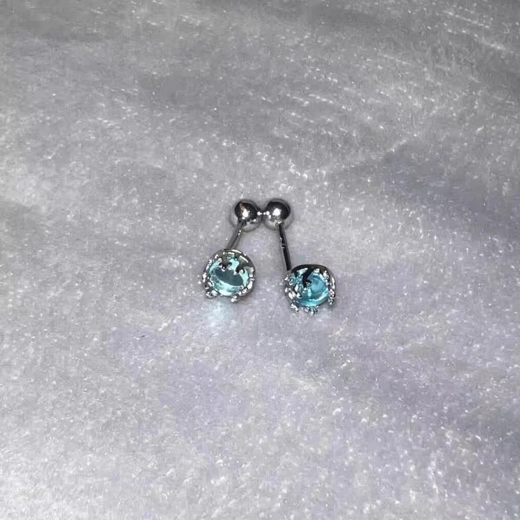 1piece Korea Colorful Moonlight Stone Stud Earrings Tidur Gratis Anting Sekrup Helix