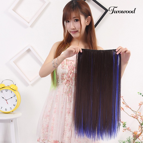 Twowood Mixed Color Clip in Straight Long Hair Extension Cosplay Pesta Wanita Sopak