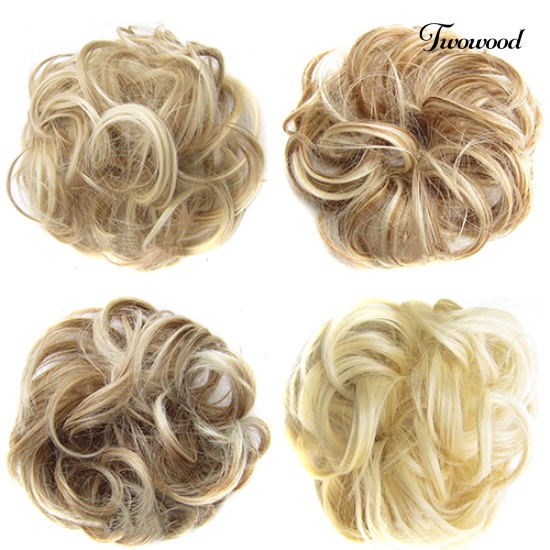 Twowood Wanita Wavy Curly Bun Sintetis Bud Hair Extension Rambut Berantakan Hairpieces