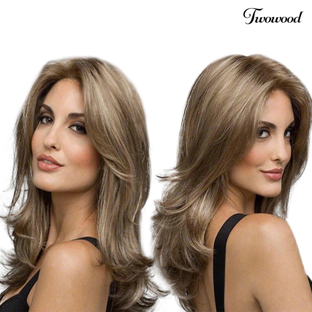 Twowood Fashion Wanita Gelombang Keriting Rambut Panjang Gradien Wig Rose Net Ekstensi Sopak