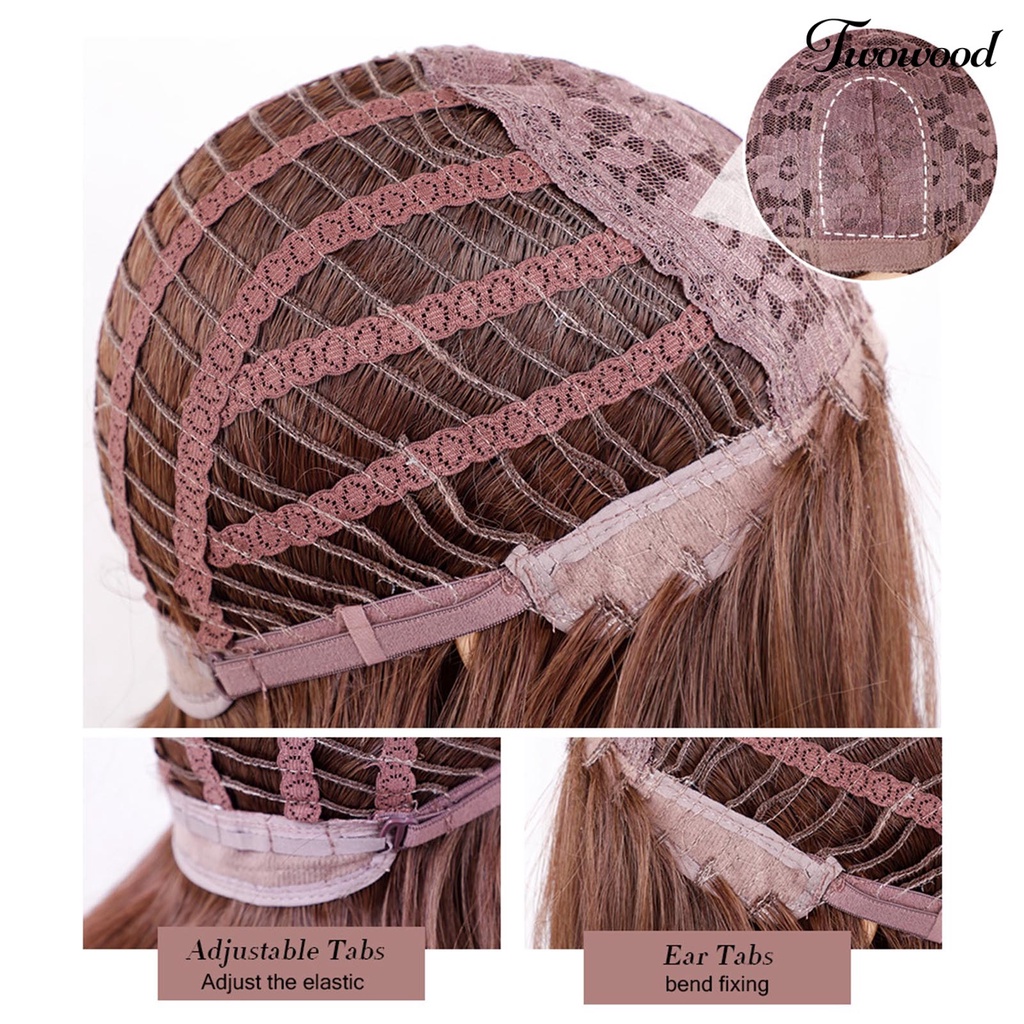 Twowood 3Pcs /Set Wig Desain Ergonomics Inner Mesh Lembut Kualitas Tinggi Rambut Gelombang Alami Pendek Untuk Perempuan