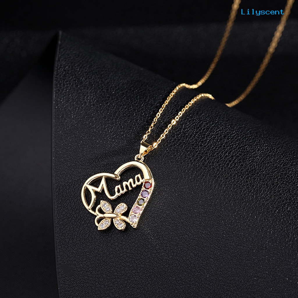 [LS]Charm Kalung Electroplating Shiny Rhinestone Cubic Zirconia Geometris Leher Dekorasi Tahan Luntur Cinta Hati Ibu Liontin Kalung Hadiah Hari Ibu