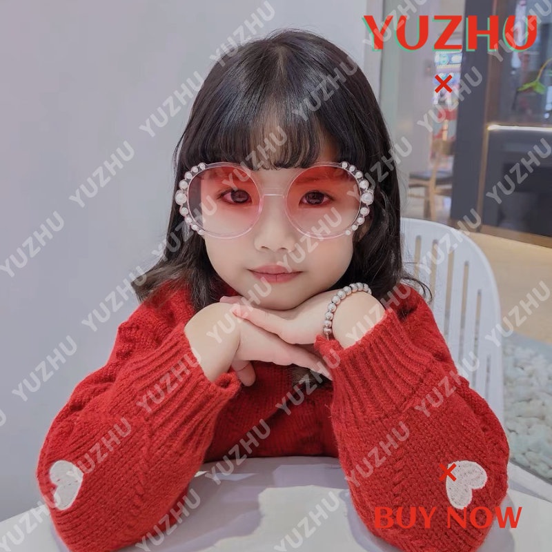 (YUZHU) Mutiara Anak-Anak Kacamata Hitam Vintage Fashion Bingkai Bulat Warna Permen Kerai Sunglasses