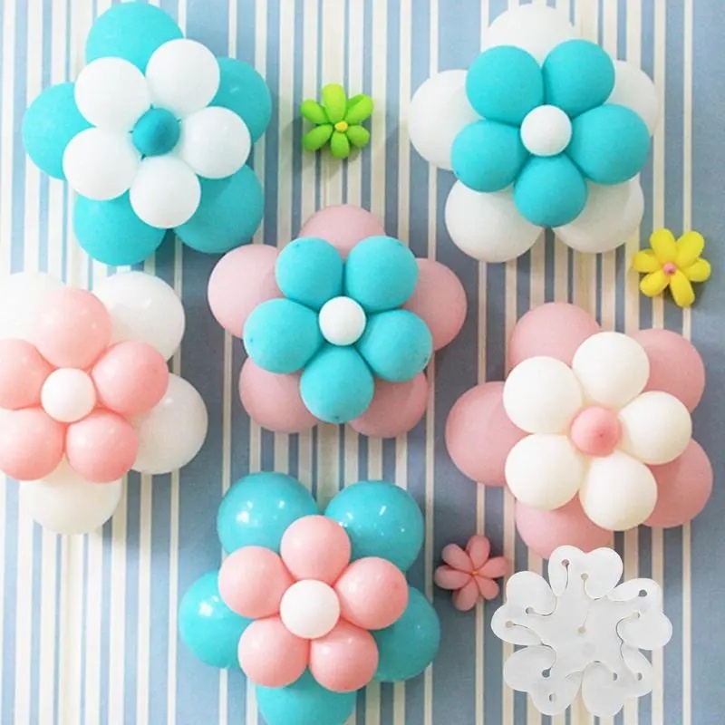 10pcs /Set Klip Balon Berbentuk Mekar/ Balon Bunga Kombinasi Memperbaiki Snaps/ Perlengkapan Dekorasi Pesta Happy Birthday