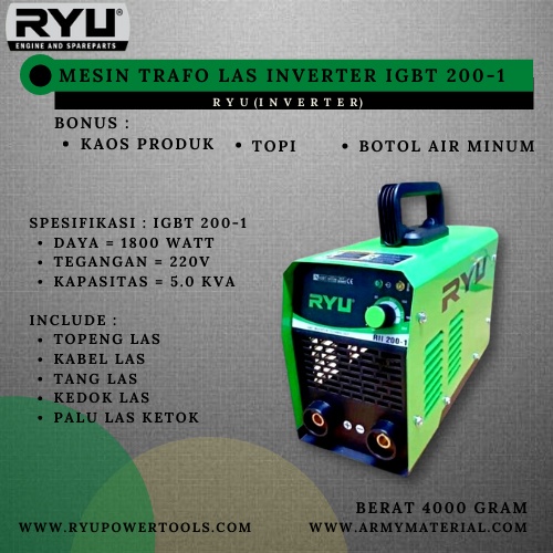 PROMO INVERTER RYU IGBT RYU ORIGINAL / MESIN TRAFO LAS RYU / TRAFO LAS / MESIN LAS RYU / MESIN RYU / TRAFO LAS 450 WATT / MESIN LAS MURAH / TRAFO RYU / LAS RYU / RYU ORIGINAL / TERLARIS @ARMYMATERIAL.LAMPUNG
