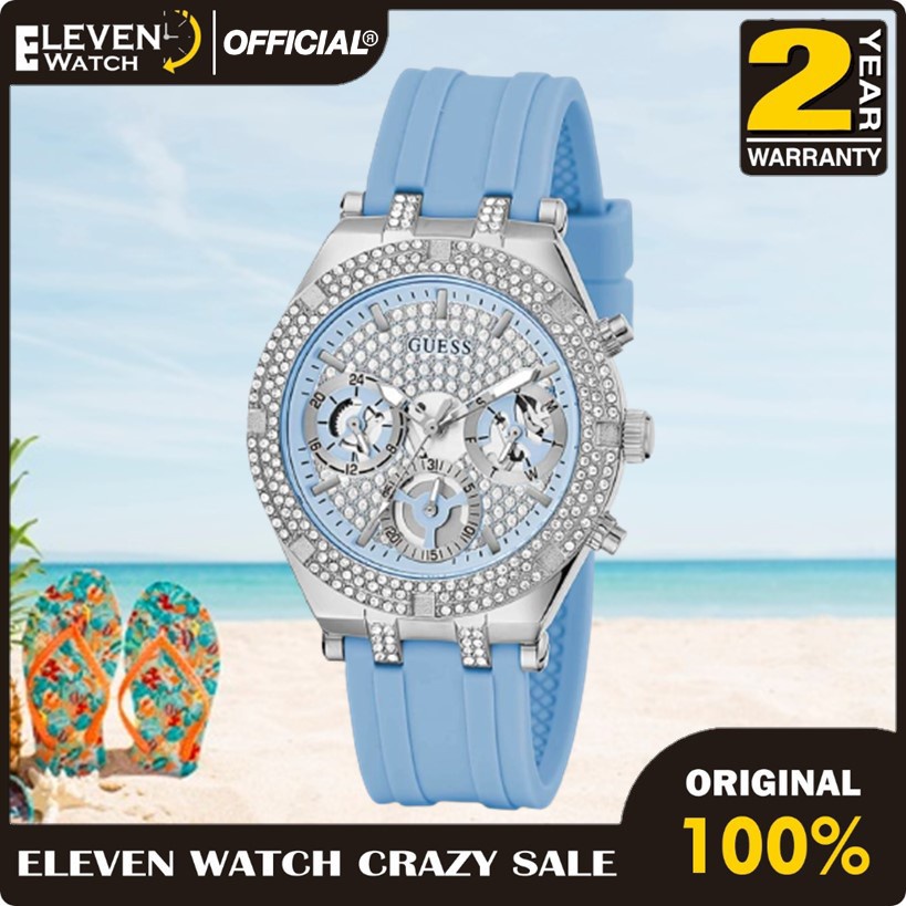 [Promo] Jam Tangan Wanita Guess GW0407L1 Heiress Dual Tone Glitz Dial Blue Silicone Strap  Garansi 2