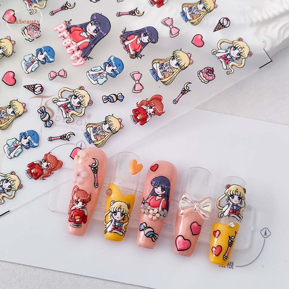 Mxbeauty Kartun Stiker Kuku Gajah Perekat Diri Pikachu Princess Manicure Aksesoris Crayon Shin Chan Nail Art Dekorasi