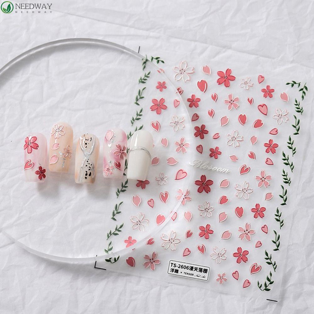 Needway Bunga Stiker Kuku Wanita Daun Romantis Self Adhesive Dekorasi Kuku