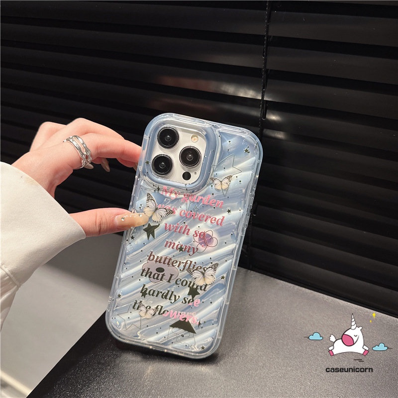 IPHONE Case Kupu-Kupu Idaman Kreatif Kompatibel Untuk Iphone11 14 13 12 Pro MAX 7Plus XR X7 8 6 6S Plus XS MAX SE 2020 3D Stereo Korgasi Huruf Sederhana Mewah Dazzle Color Card Case