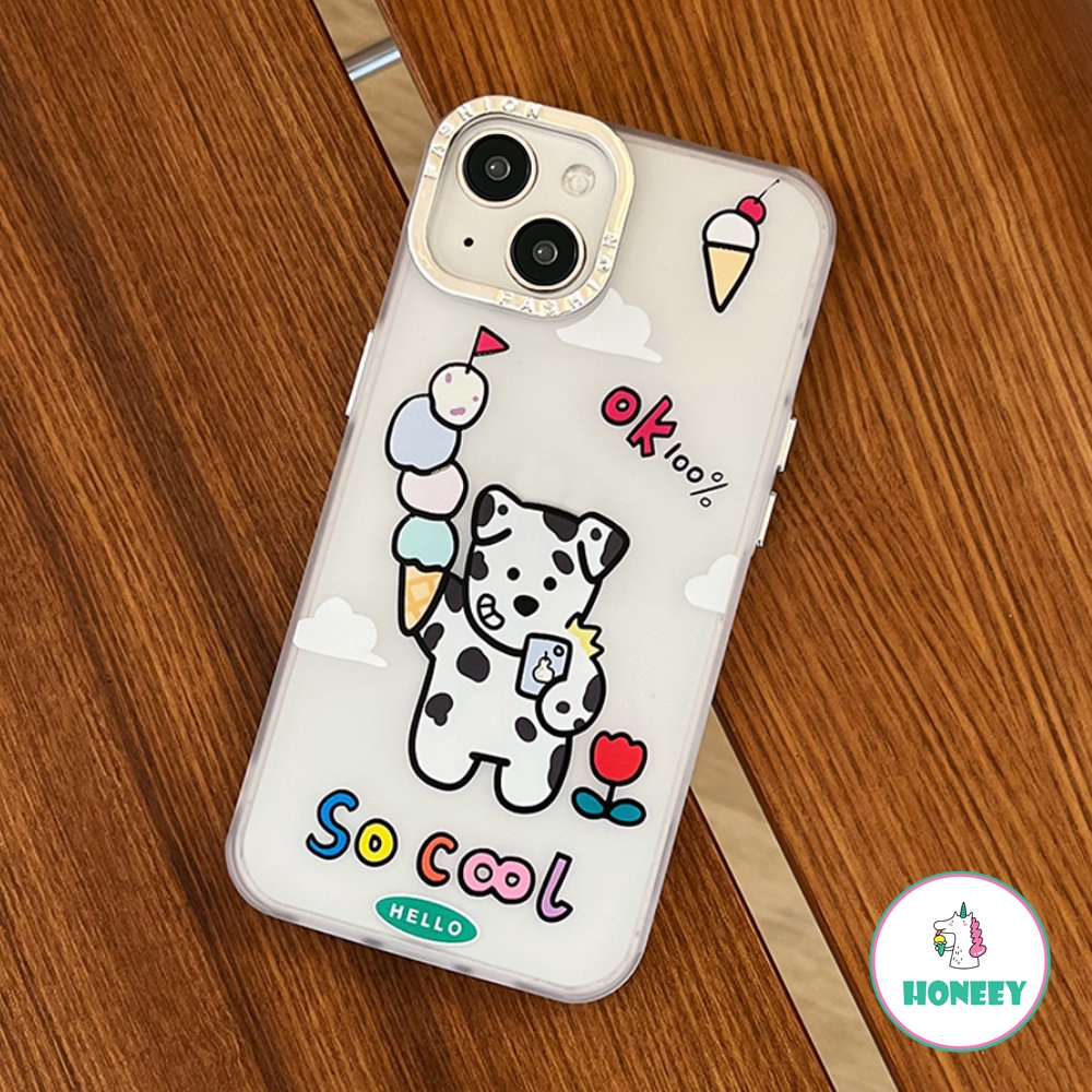 Casing Ponsel Kerucut Es Krim Anjing Bercak Keren Untuk iPhone 11 Pro Max12 13 14 Pro Max XR XS 7 8Plus Perlindungan Lensa Berlapis Bening Penutup Belakang