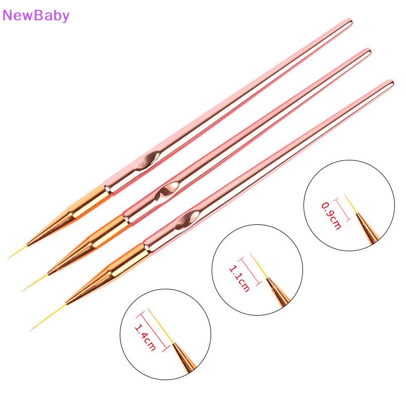 Newbaby 3Pcs /Set Nail Art Fine Liner Paing Pen 1-2cm Rose Gold Akrilik Pen Brushes ID