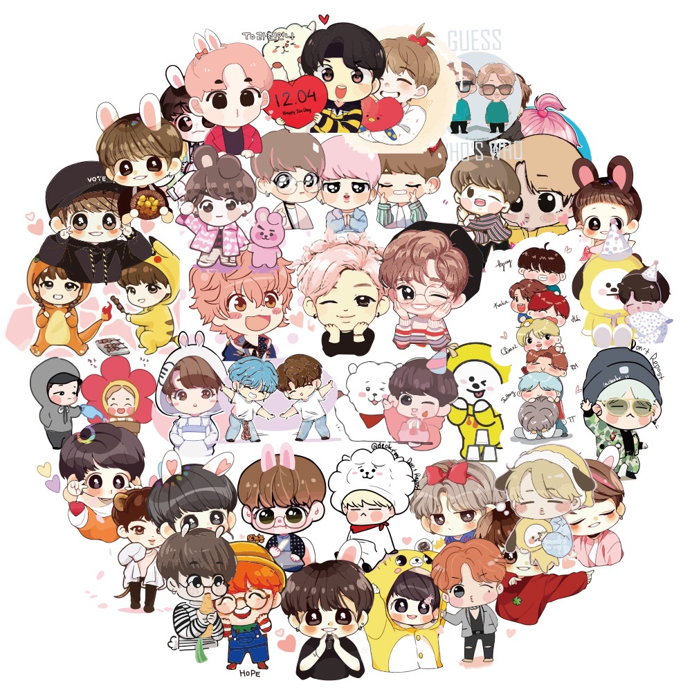 40pcs /set BT-S Foto Gambar Kartun Stiker Laptop Ponsel Bagasi DIY Dekorasi Bangtan Boys Q Ver. Paster