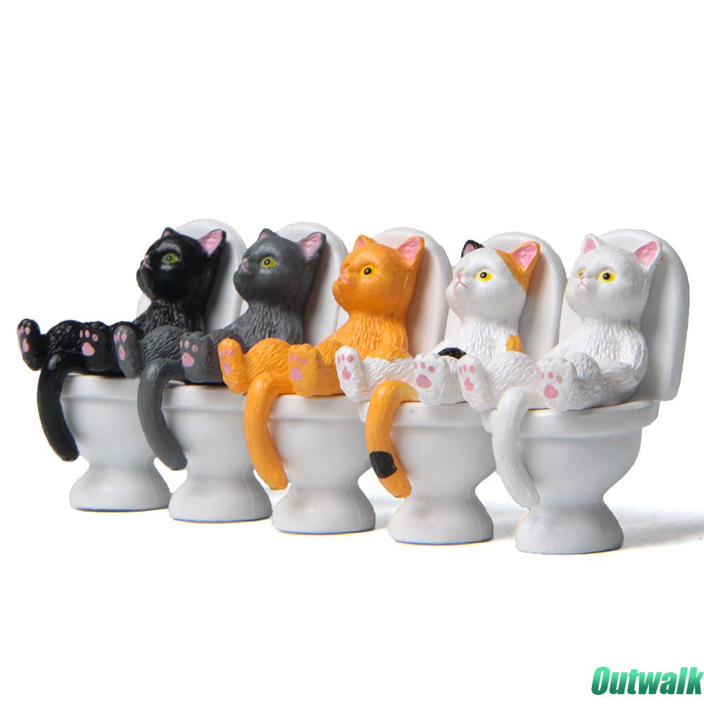 ღ Mini Toilet Seri Patung Kucing Kucing Lucu Penghiburan Spiritual Kucing Di Toilet Resin Dekorasi Rumah Miniatur Model Desktop Aksesoris Ornamen