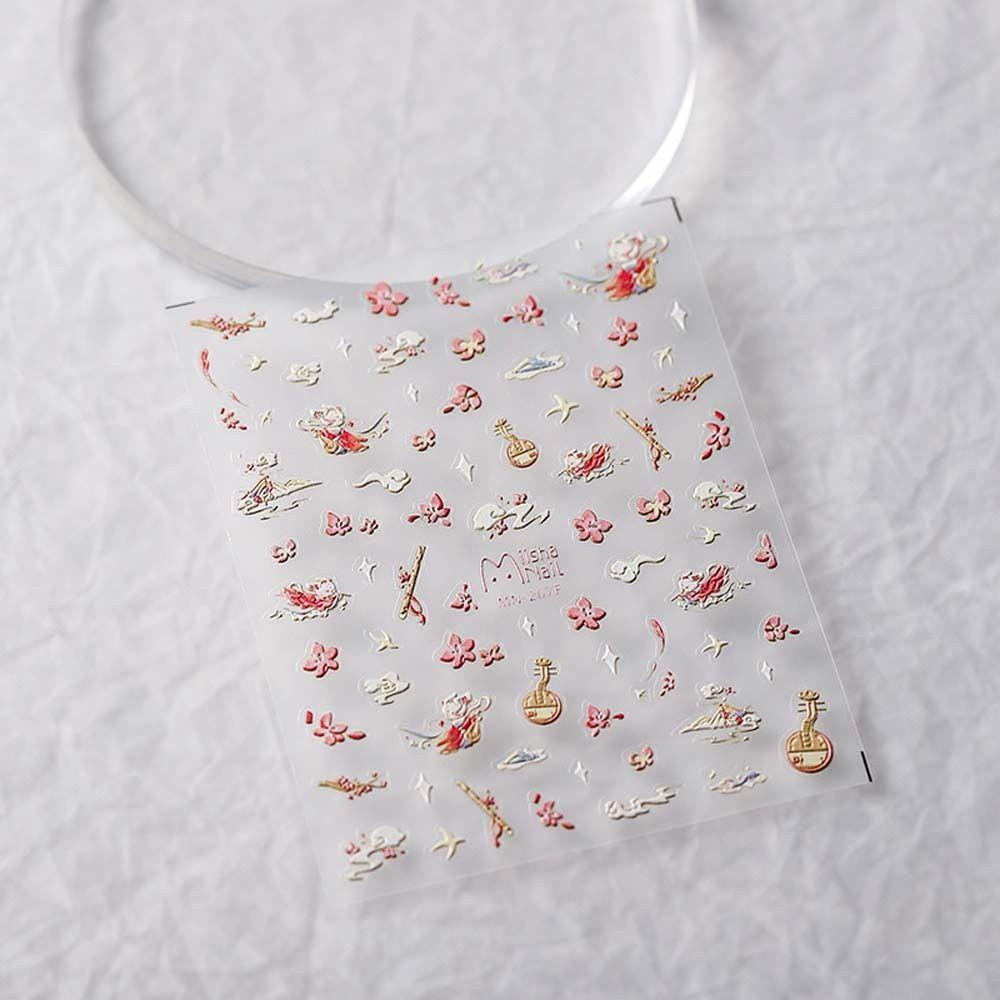 Mxbeauty Stiker Kuku Warna-Warni 3D Relief Manicure Bunga Stiker Dekorasi Kuku Gaya China Untuk Wanita