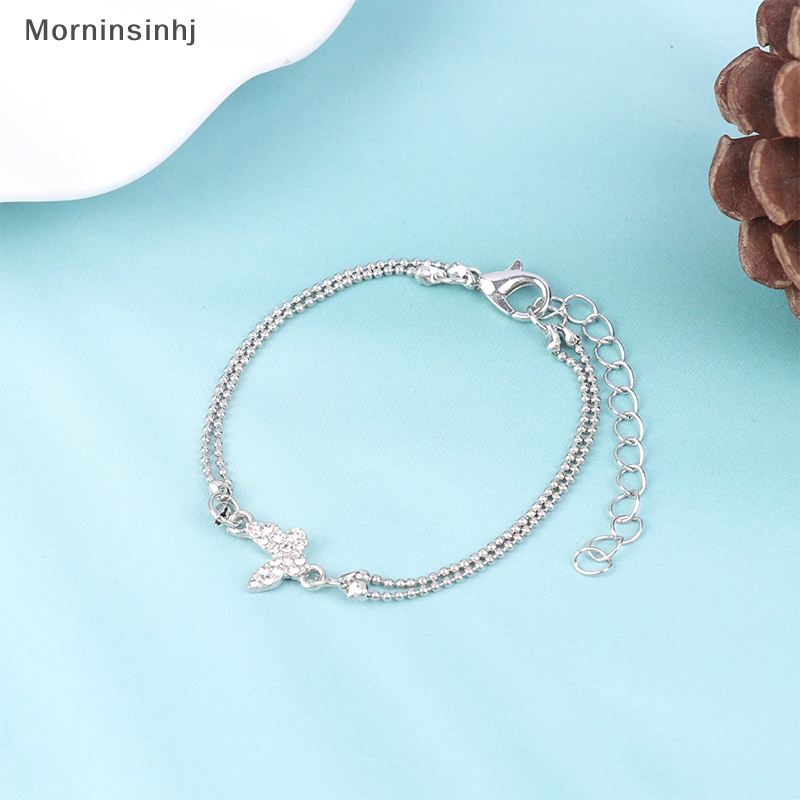 Mornin Sweet Shining Rhinestones Butterfly Bracelet Untuk Wanita Anti-Alergi Warna Silver Rantai Bling Bracelet id