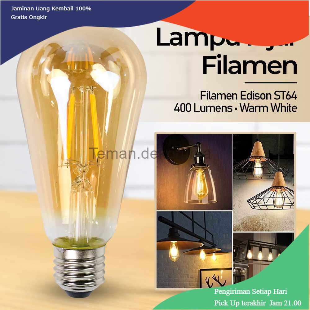 TD - LMP GUANGWEISHI Lampu Bohlam Pijar Filamen Edison E27 Dimmable 220V 4W - ST64