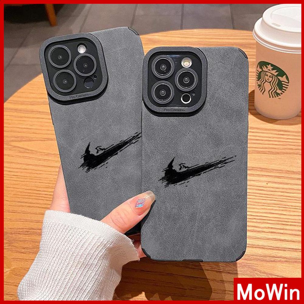 Case iPhone 14 Pro Max iPhone Case Kulit Abu-abu Murid Patch Suede Tahan Guncangan Kamera Sederhana Simbol Yang Benar Kompatibel dengan iPhone 13 Pro max 12 Pro Max 11 xr xs max 7Plus 8Plus