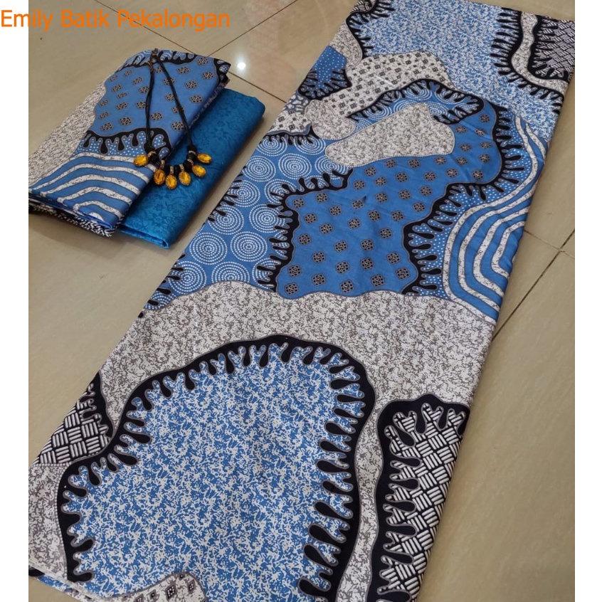 Kain Batik Pekalongan Bahan Katun Printing Motif Sekar Anyar Tosca Biru Pink
