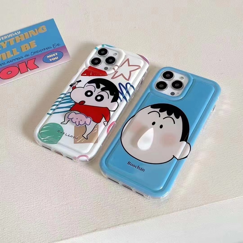 【Rotatable Toy】 So Cute Funny Crayon Shin-chan Airbag Soft Case for IPhone X XR XS Max 11 12 13 14 Pro Max 14 Plus Women Girl Lovely elephant Cartoon Phone Case Anime