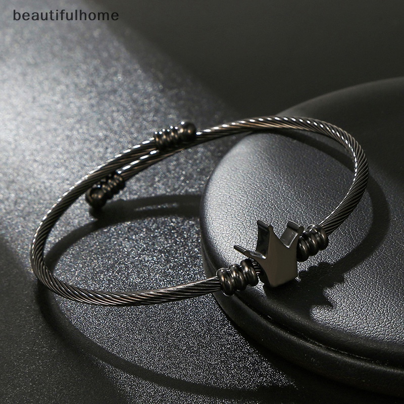 {beautifulhome} Baru Fashion Mahkota Stainless Steel Gelang Bangles Pria Wanita Terbuka Manset Pesona Bangle Perhiasan Untuk Hadiah Ulang Tahun.