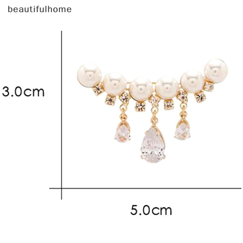 {beautifulhome} Fashion Mutiara Tetesan Air Berlian Imitasi Lapel Bros Pin Wanita Perhiasan Aksesoris Pesta.