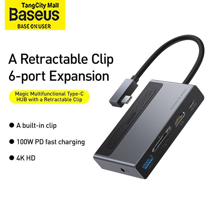 Baseus Original Magic Multifunctional 6 in 1 HUB Type C to 4K HDMI 100W USB 3.0 Jack Audio 3.5mm TF 