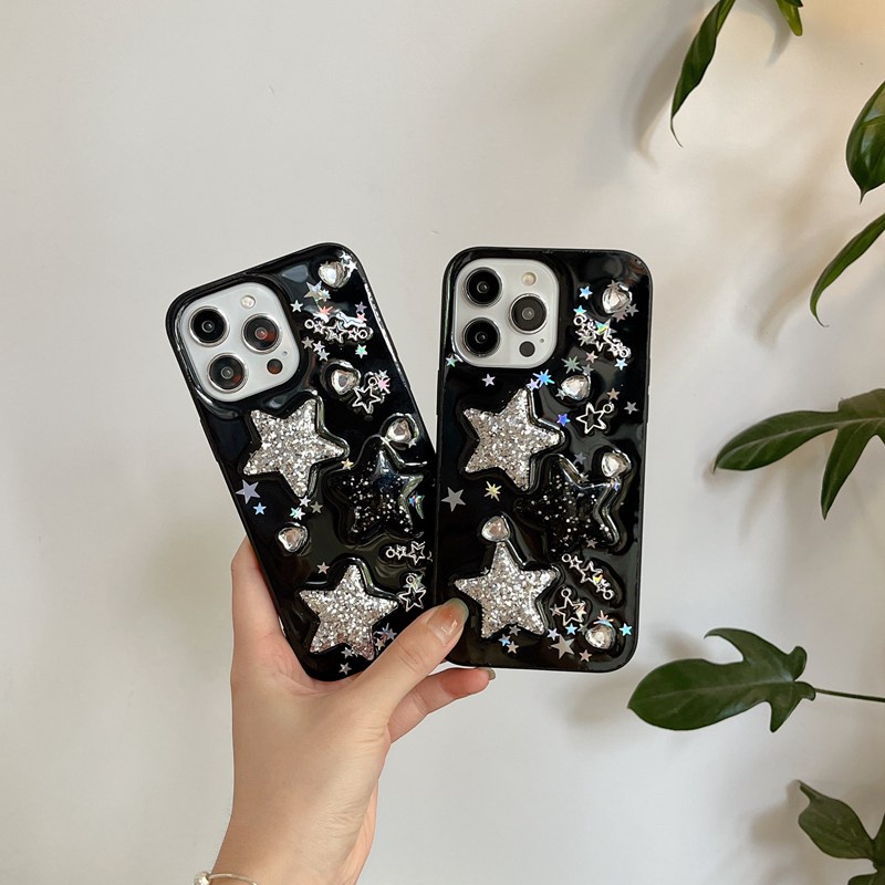 Shine Black Stars Soft TPU Case HP iP iPhone 14 13 12 11 Pro X XS XR Max 7 8 + Plus Drop Glue FTD Casing Apple