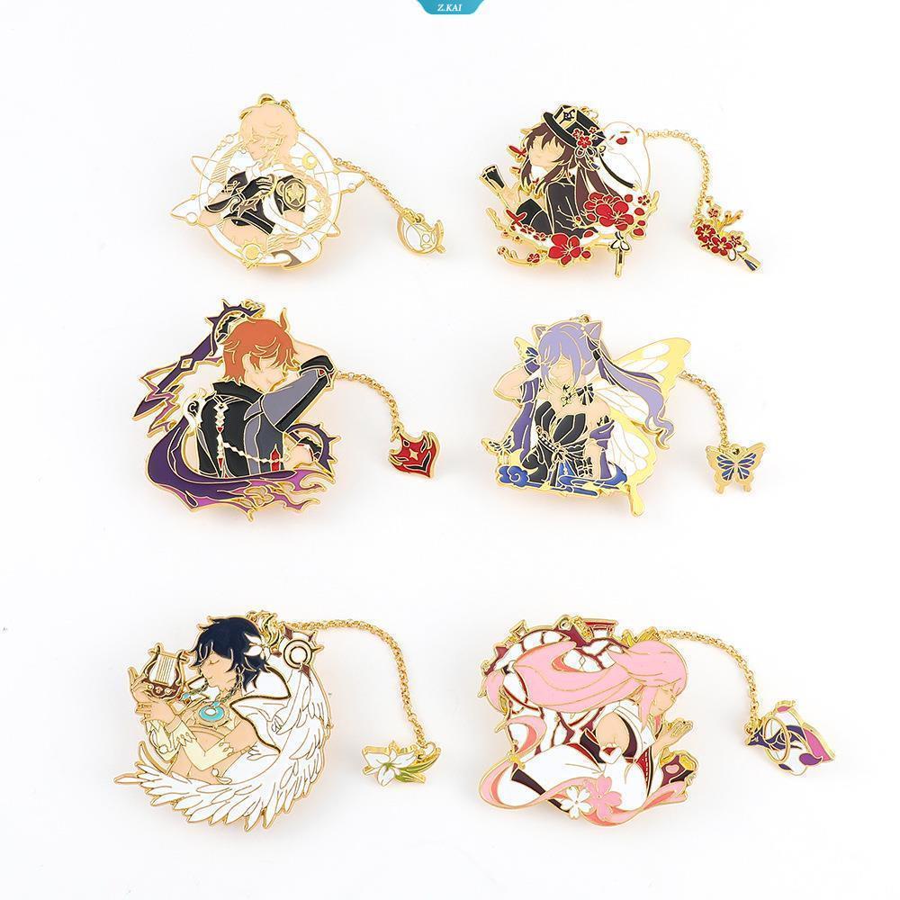 Genshin Impact Hu Tao Yae Miko Tartaglia Venti Pin Bros Figure Metal Badge Button Koleksi Souvenir Cosplay Hadiah [ZK]