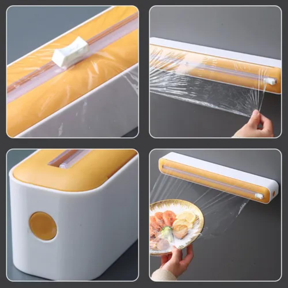 [Elegan] Dispenser Bungkus Plastik Tahan Lama Suction Cup Kotak Penyimpanan Aksesoris Dapur Plastik Untuk Untuk Bungkus Plastik Cling Film