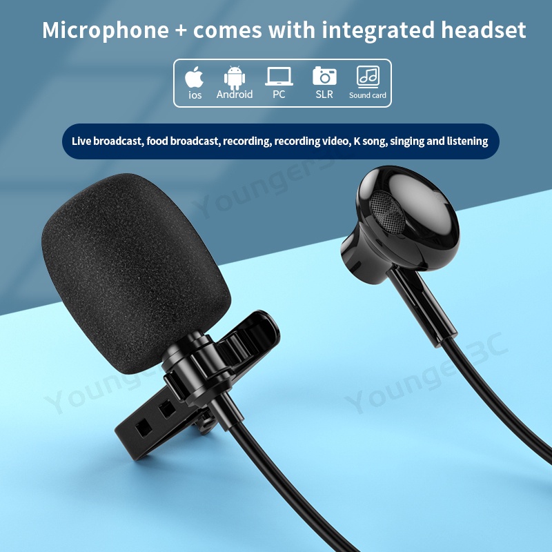 Hadiah Gratis Lavalier Microphone Earphone In Ear Headset Kabel Untuk Video Live Streaming Kursus Online Mikrofon Mini Rekaman Interview