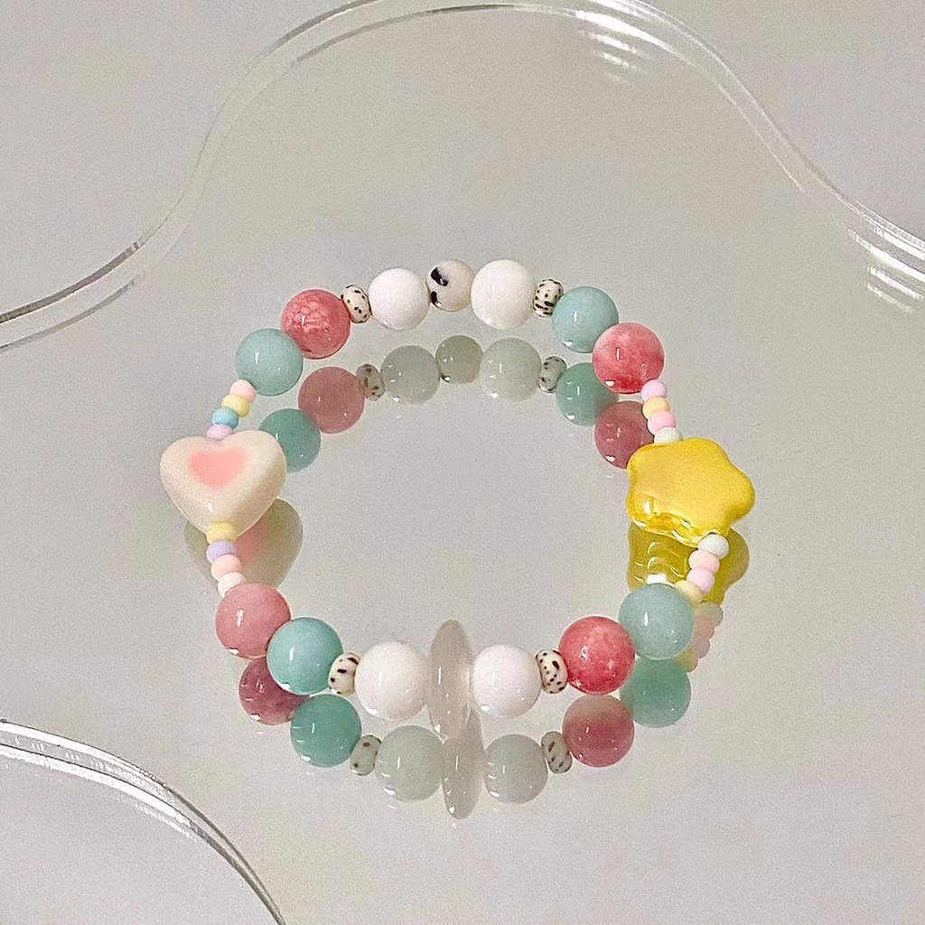 Gelang Manik-Manik Keramik Lucu Manis Kecil Segar Perempuan2023Musim Panas Gaya Baru Macaron Warna-Warni Childlike Bracelet