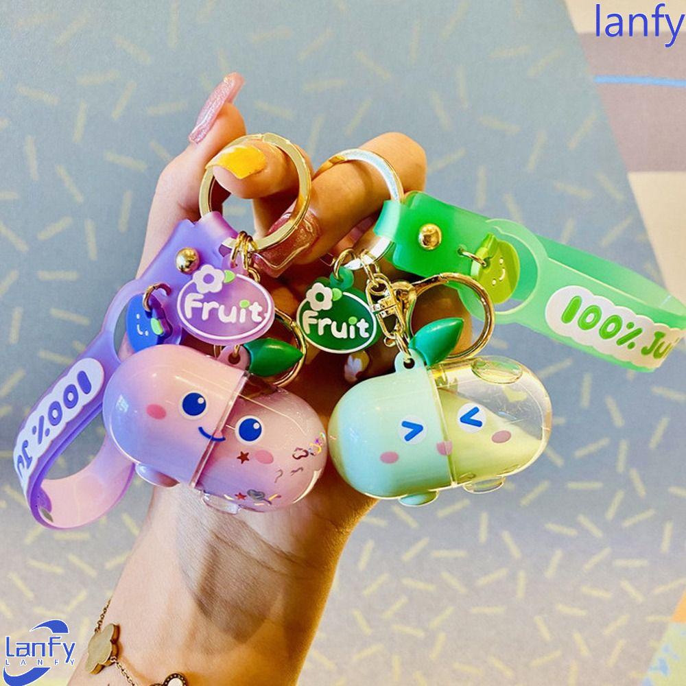 Lanfy Buah Elf Pil Gantungan Kunci Hadiah Kreativitas Gantungan Kunci Perhiasan Gantungan Kunci Liontin Cairan Keyring Quicksand Fruit