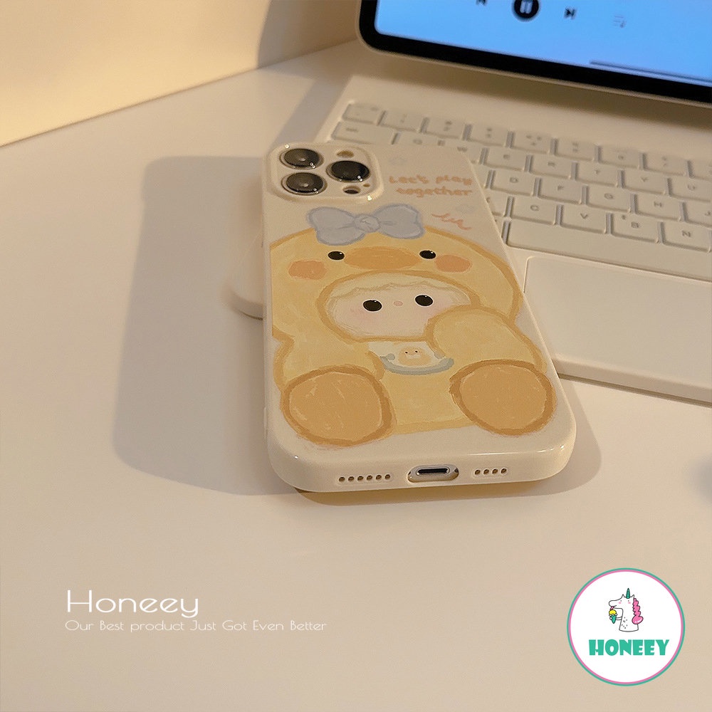 IPHONE Casing Ponsel Boneka Bebek Kuning Kecil Kartun Lucu Kompatibel Untuk Iphone14 12 13 11 Pro Promax14 Plus Shockproof Phone Cover