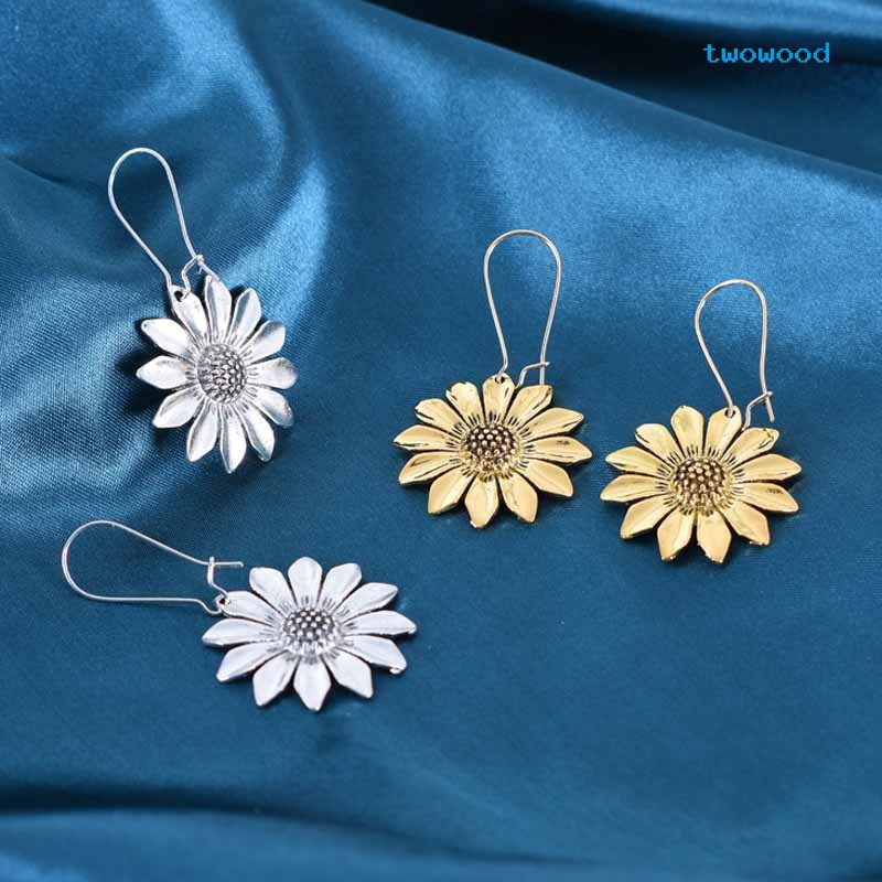 Duakayu Bohemian Gaya Liburan Baru retro Tiga Dimensi Bunga Matahari Anting-Anting Emas Kuno Bunga Matahari daisy Anting-Anting