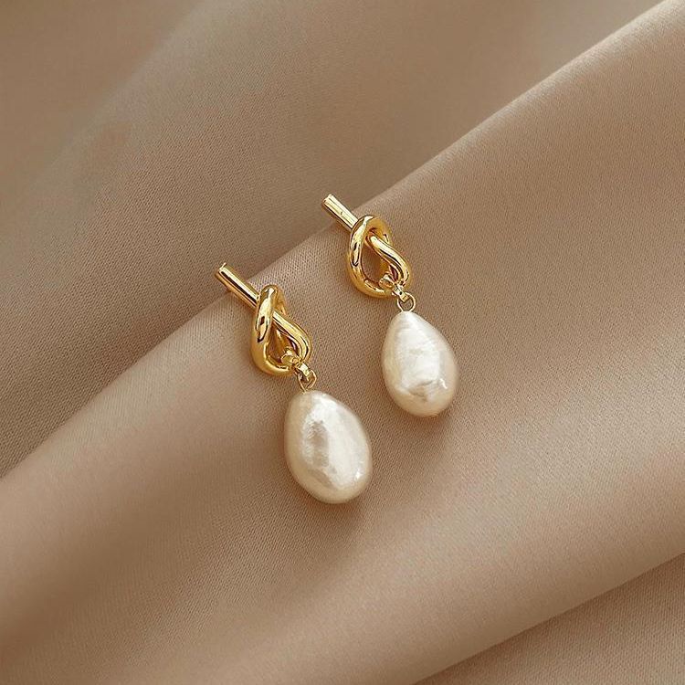 Anting Mutiara Barok Vintage Prancis Dengan Temperamen Mewah Ringan, Anting Simpul2023Wanita Baru