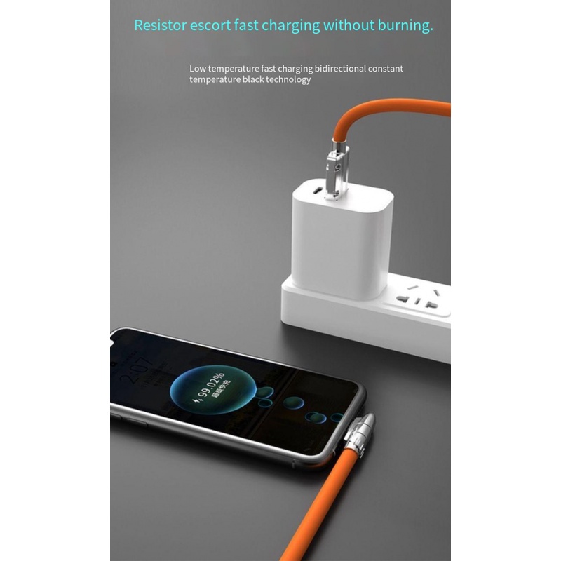 Kabel Data Tipe C Charge 120W 6A Super Cepat Untuk Huawei iPhone Charger Liquid Silicone Elbow Cable Game