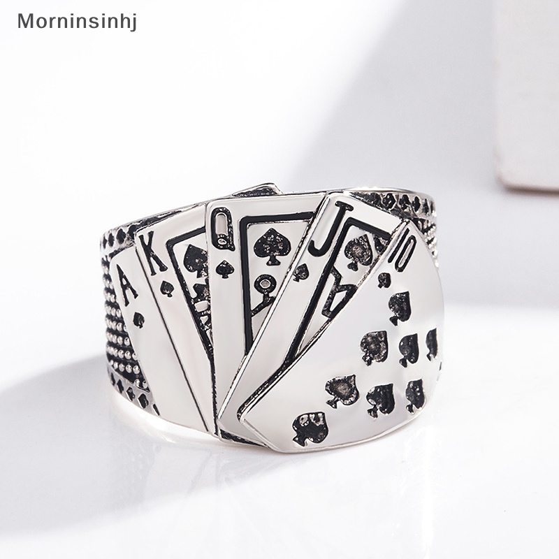 Mornin Punk Warna Perak Poker Signet Rings Gothic Lurus Flush Ring Perhiasan Hadiah id