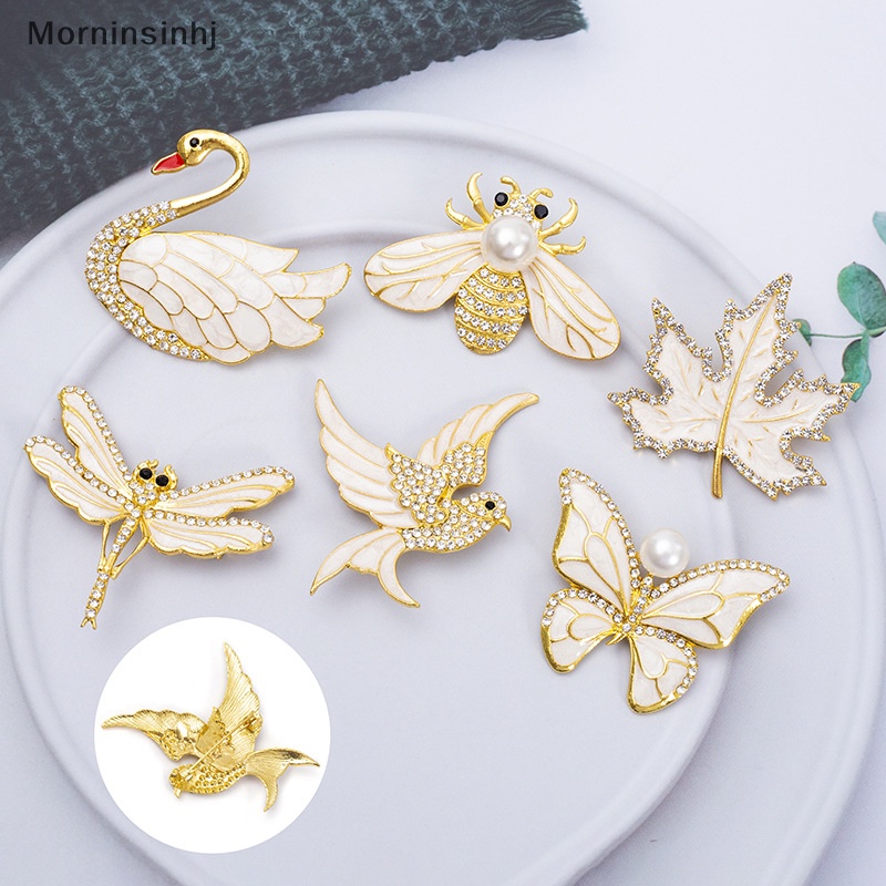 Mornin Seri Hewan Swan Bros Mutiara Kupu-Kupu Bros Untuk Wanita Aksesoris Pakaian Serbaguna Maple Bee Capung Korsase Ornamen id