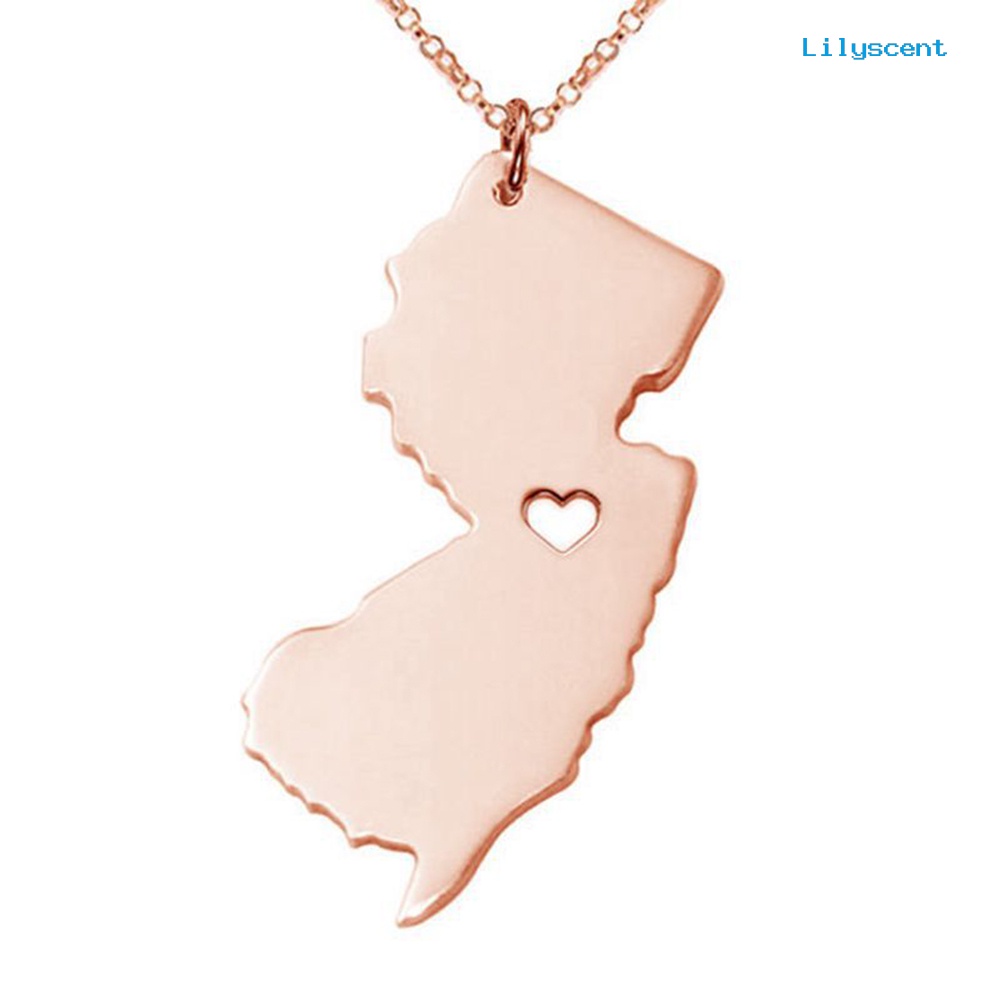 [LS]Fashion Unisex New Jersey Map Pendant Charm Rantai Kalung Perhiasan Halus Hadiah