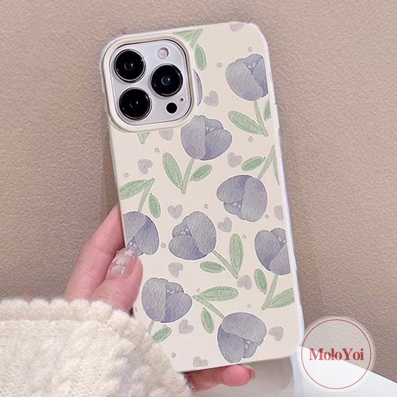 Musim Panas Lukisan Minyak Tulip Halus Shockproof Case Kompatibel Untuk IPhone 7Plus 11 13 14 12 Pro Max 7Plus XR XS X Max SE 2020lembut INS Fashion Gaya Korea Glossy Phone Cover