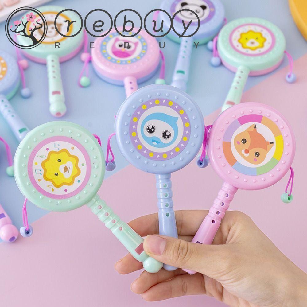 REBUY Rebuy Kartun Rattle Bayi Mainan Hadiah Ulang Tahun Musik Edukasi Dini Perkusi Alat Musik Anak Mainan Musik Hadiah Hari Anak Perlengkapan Pesta Anak Rattle Drum Musical