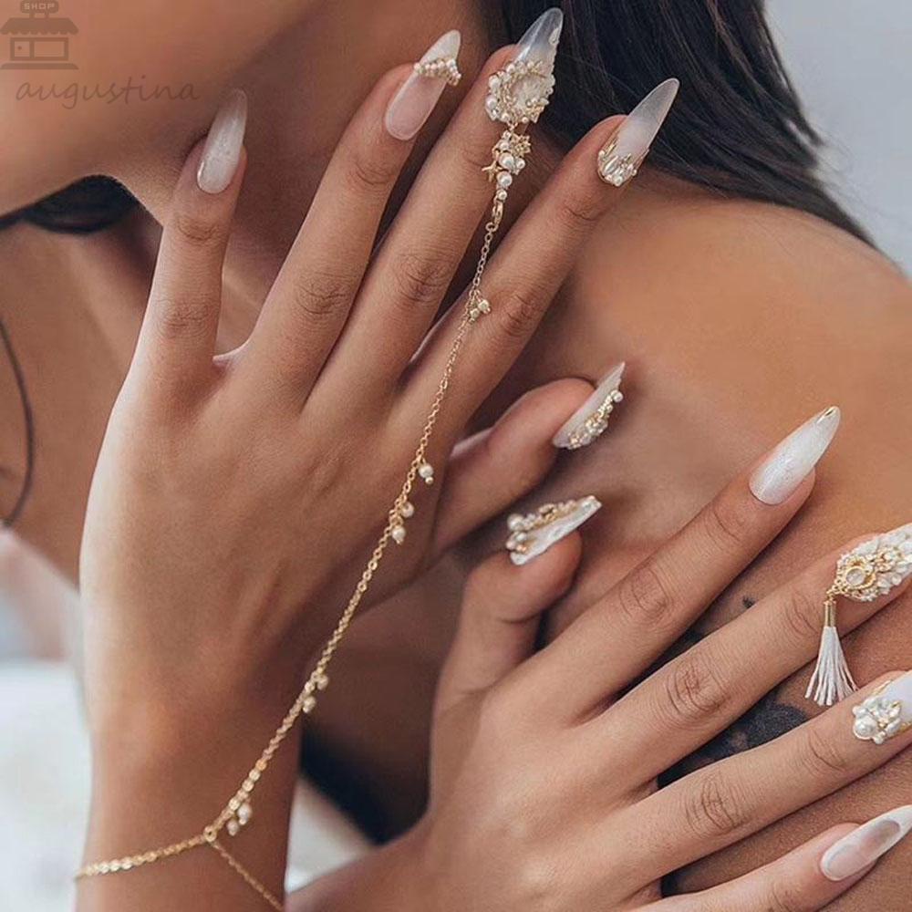 AUGUSTINA Gelang Rantai Paku Agustina Siam Panjang Kecantikan Bulan Pengantin Zirkon Hiasan Kuku