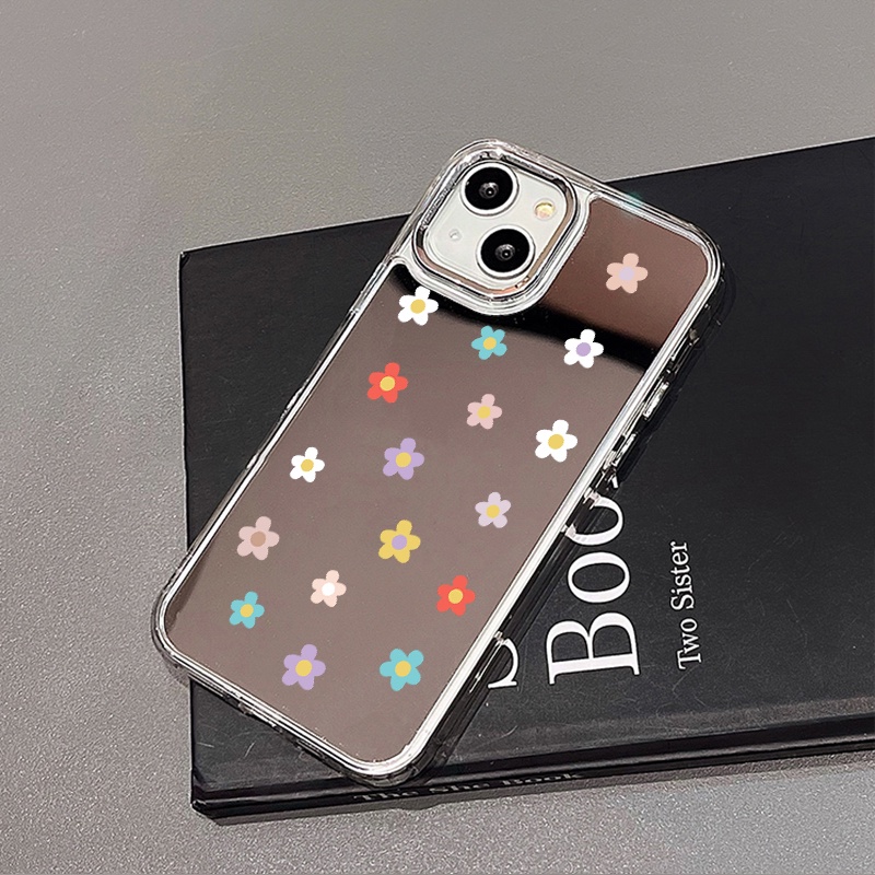 IPHONE Casing Ponsel Cermin Bunga Warna-Warni Kecil Kompatibel Untuk Iphone11 12 13 14 12Pro 13Pro 14Pro Pro Max XR X XS Max Electroplating Tombol Perlindungan Mirror Cover