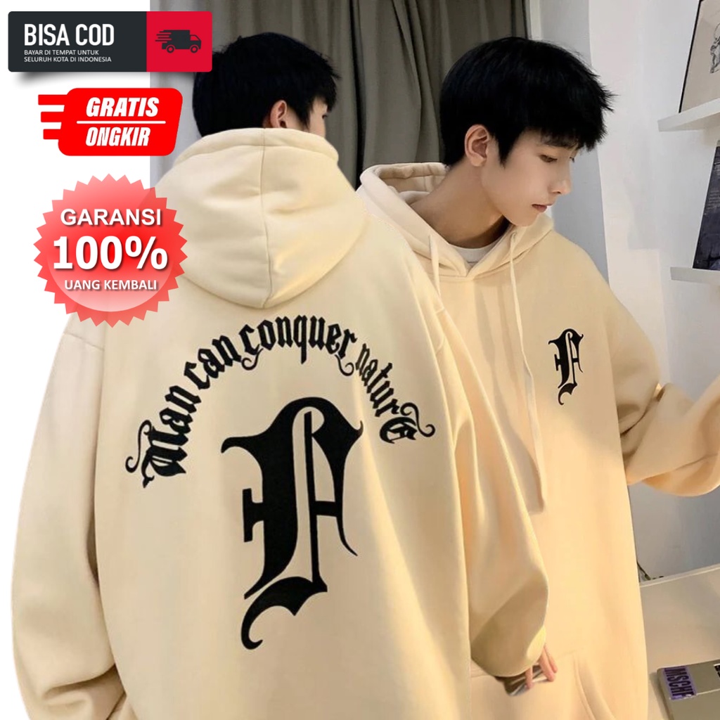 Promo Hoodie Pria Wanita Jumbo SIze M - XXXXXL MAN CAN CONCUER NATURE Jumper Fleece hoodie korean style pria BIG SIZE Unisex Korean Style Jaket Sweatshirts korean style S M L XL 2XL 3XL 4XL 5XL 6XL GOE FASHIONE