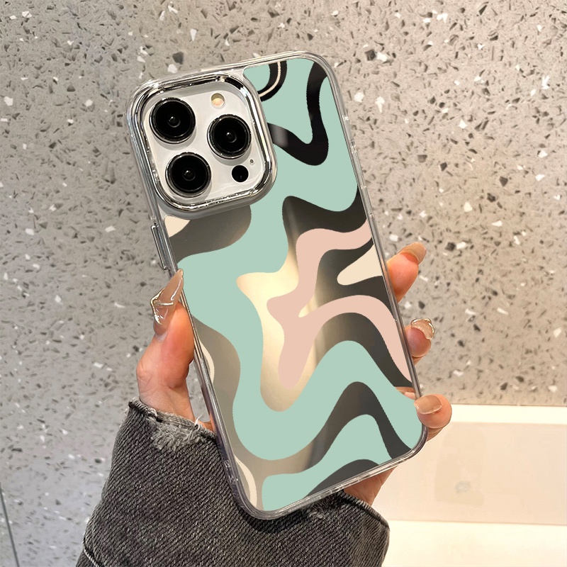 IPHONE Art Lukisan Cermin Ponsel Case Kompatibel Untuk Iphone11 12 13 14 12Pro 13Pro 14Pro Pro Max XR X XS Max Electroplating Tombol Perlindungan Mirror Cover