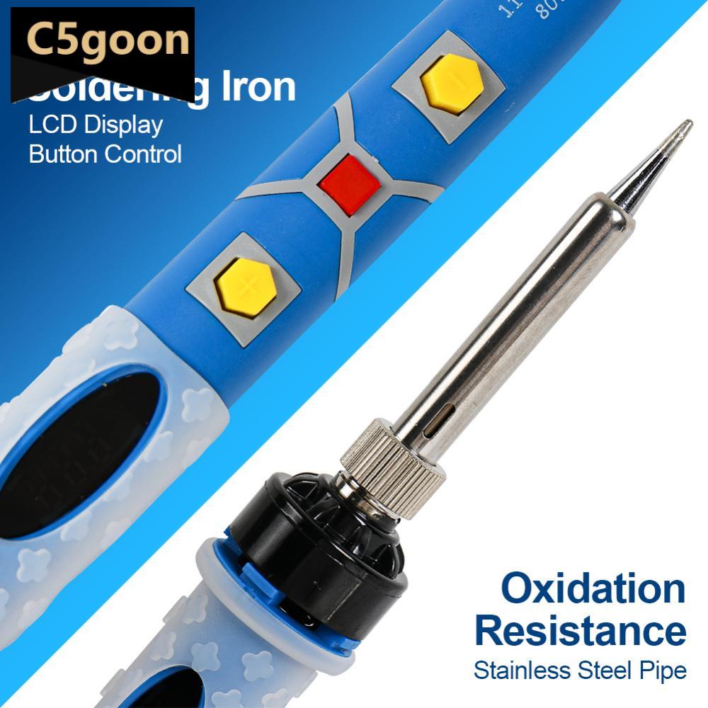C5goon Adjustable Temperature 80W Digital Soldering Iron Pemanasan Internal Tipe Alat Perbaikan Las Elektronik Rumah Tangga Set D6M3