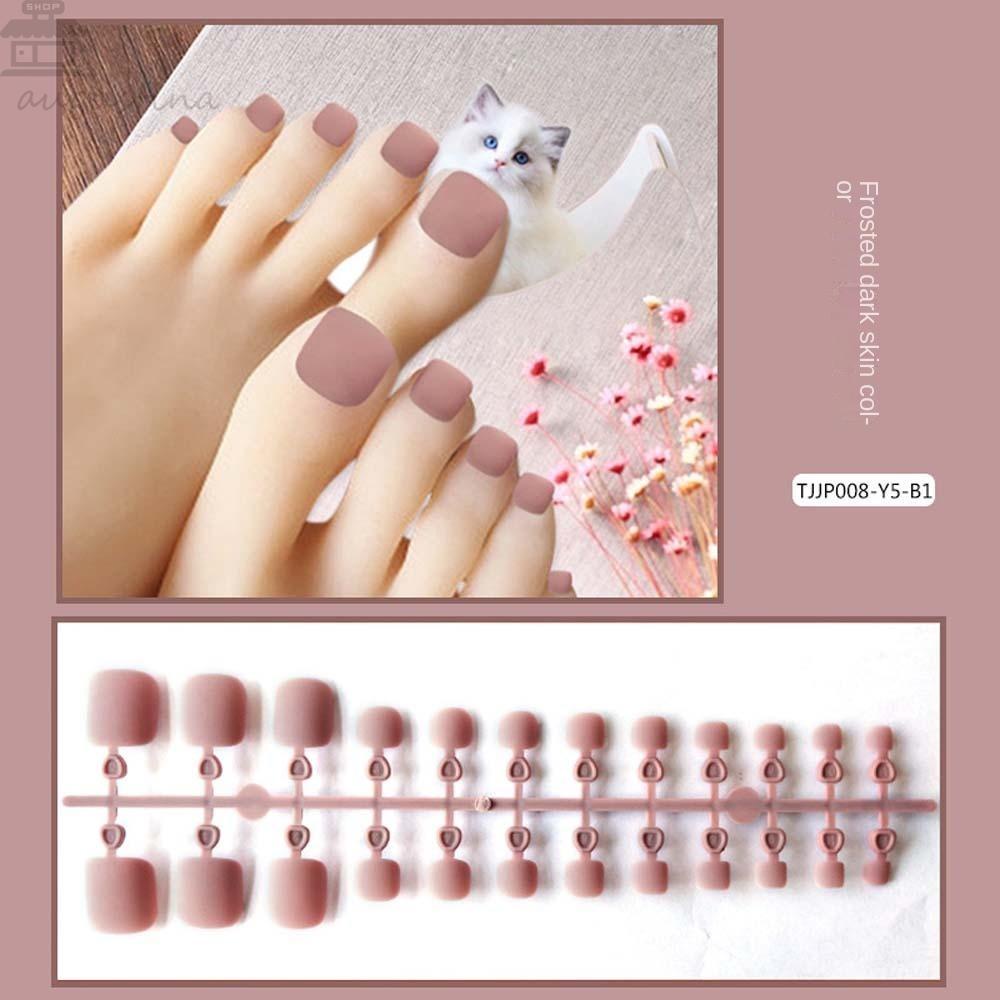 AUGUSTINA Agustinina Frosted Kuku Jari Kaki Palsu Fashion Orange Kaki Buatan Kuku Manicure Press on Nails Full Cover Kuku Palsu