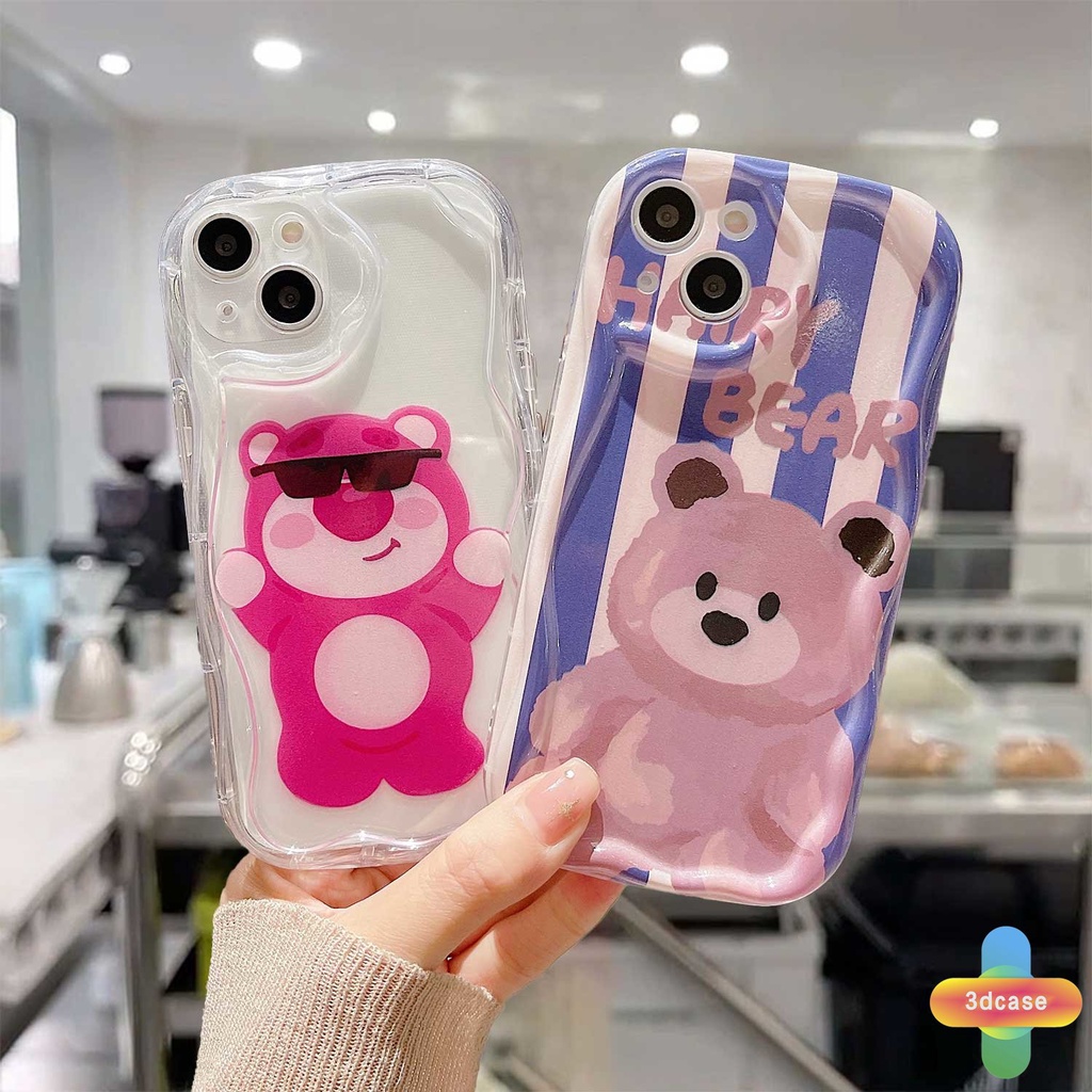Case Motif Garis Beruang Lucu Untuk VIVO Y20 Y21 2021 Y16 Y12S Y12 Y56 Y02A Y15S Y22 Y22S Y35 Y15C Y91C Y21A Y21T Y30 Y21S Y21E Y21G Y20S Y12i Y3S Y33T Y15A Y01 Y02 Y01A Y91 Y30i Y93 Y95 Y15 Y17 Segar Casing Tepi Bergelombang Melengkung 3D Back Cover