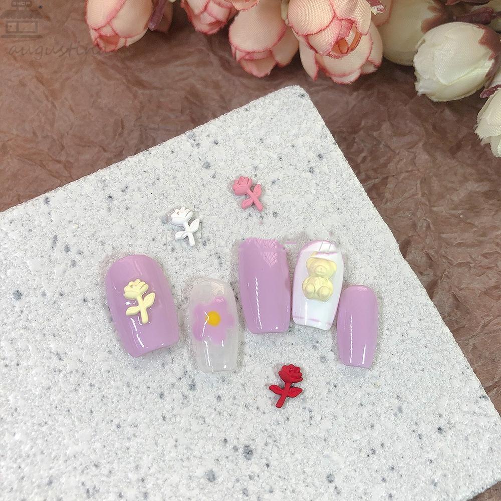 AUGUSTINA Perhiasan Kuku Bunga Mawar Agustina Kecil Segar Menarik Elegan Pesona DIY Nail Art