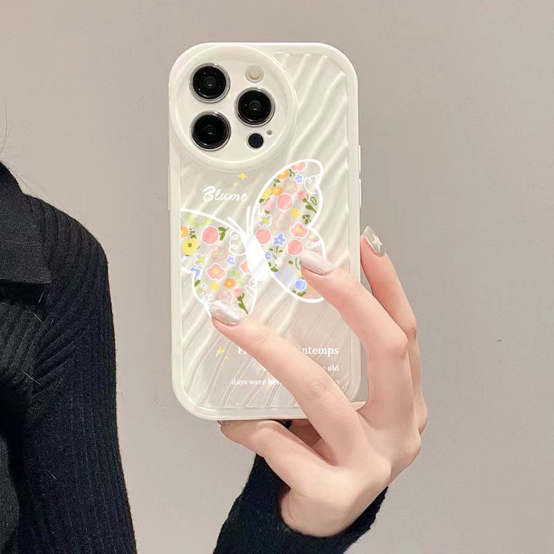 IPHONE Flowers Butterfly Water Ripple Phone Case Kompatibel Untuk Iphone11 13 12 14 Pro Max14 Plus XR X XS MAX 7Plus 8Plus 7 8 SE 2020 2022 Sarung Tahan Guncangan